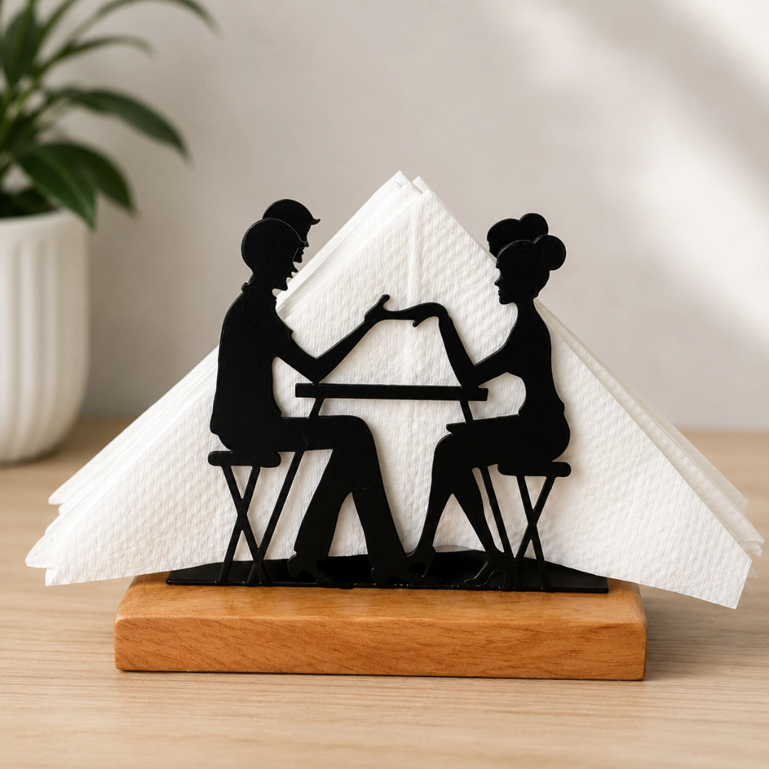 Couple Design Tissue Holder with Wooden Base TW01CD